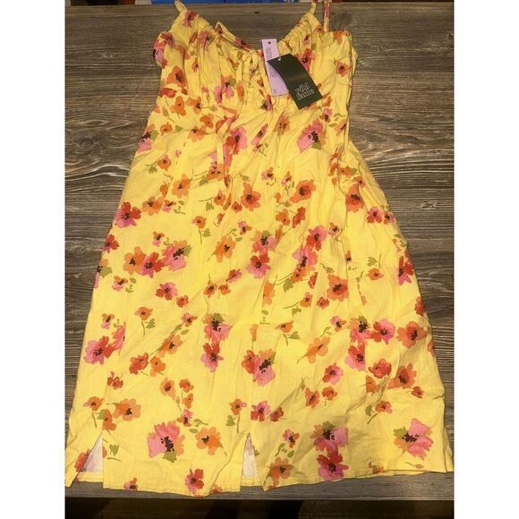 Women's Ruched Linen Slip Dress - Wild Fable Yellow Floral Size XS. NWT. 4 - Picture 1 of 7